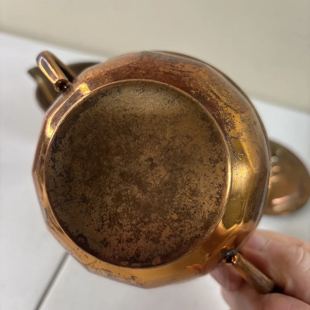 Vintage‎ Manning Copper and Brass Creamer and Sugar Bowl Set with Patina